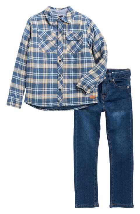 Kids' Flannel Button-Up Shirt & Jeans Set (Little Kid)