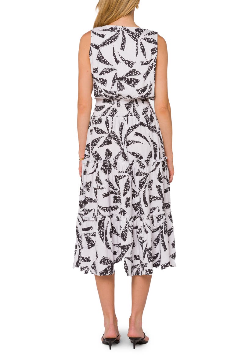 V-Neck Sleeveless Ruffle Midi Dress, Alternate, color, BLACK WHITE SKIN