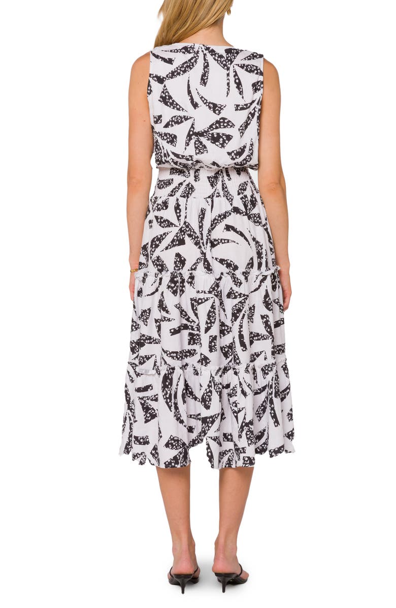 VELVET HEART V-Neck Sleeveless Ruffle Midi Dress, Alternate, color, Black White Skin