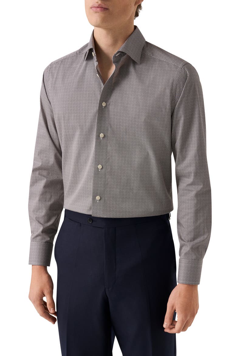 Slim Fit Microprint Signature Cotton Twill Dress Shirt, Main, color, MEDIUM RED