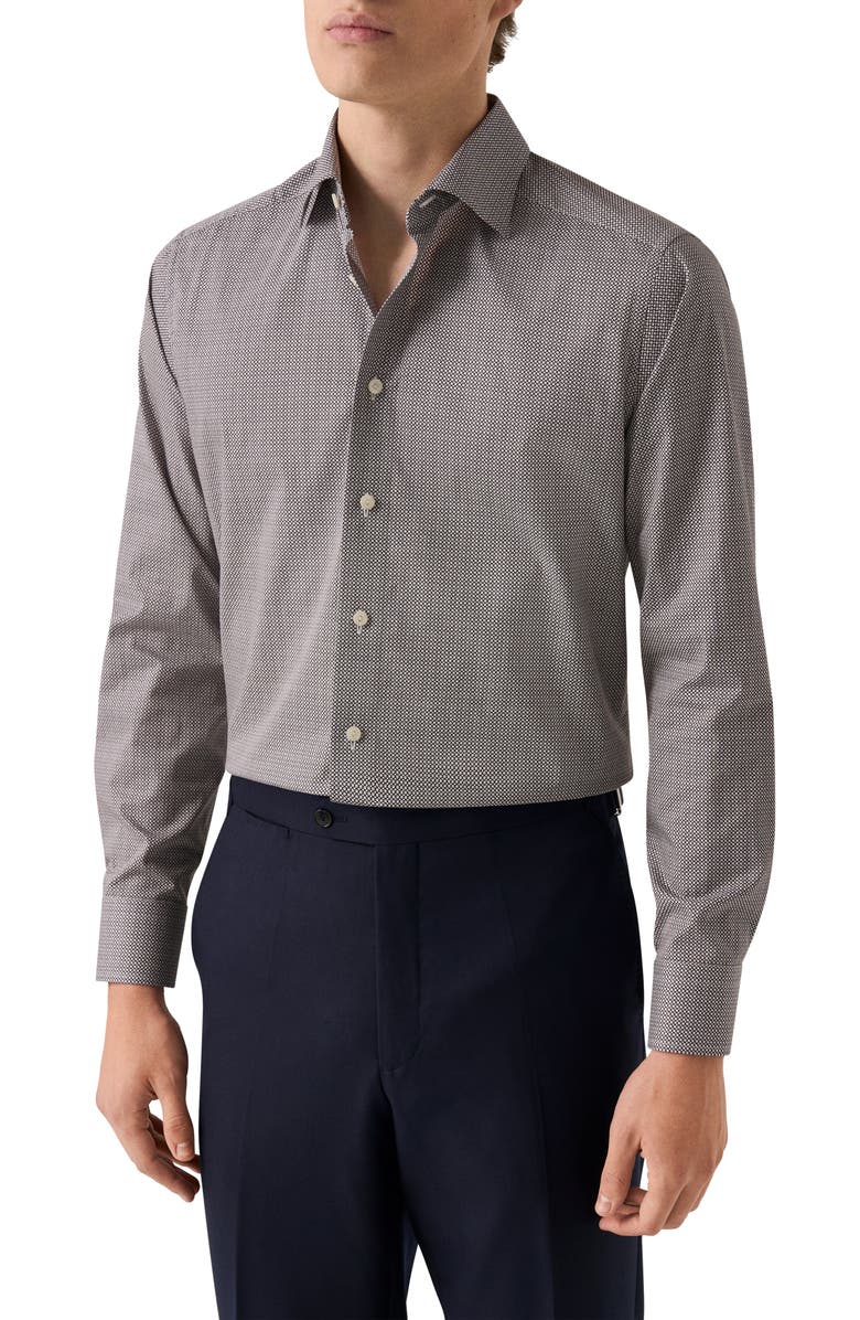 Eton Slim Fit Microprint Signature Cotton Twill Dress Shirt, Main, color, Medium Red