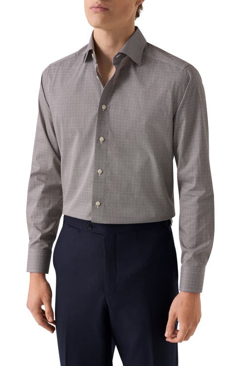 Slim Fit Microprint Signature Cotton Twill Dress Shirt