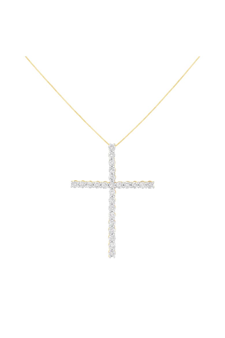 Silver 3.0 Cttw Diamond 1-1/2" Cross Pendant with Box Chain Necklace, Alternate, color, Yellow Gold over Silver