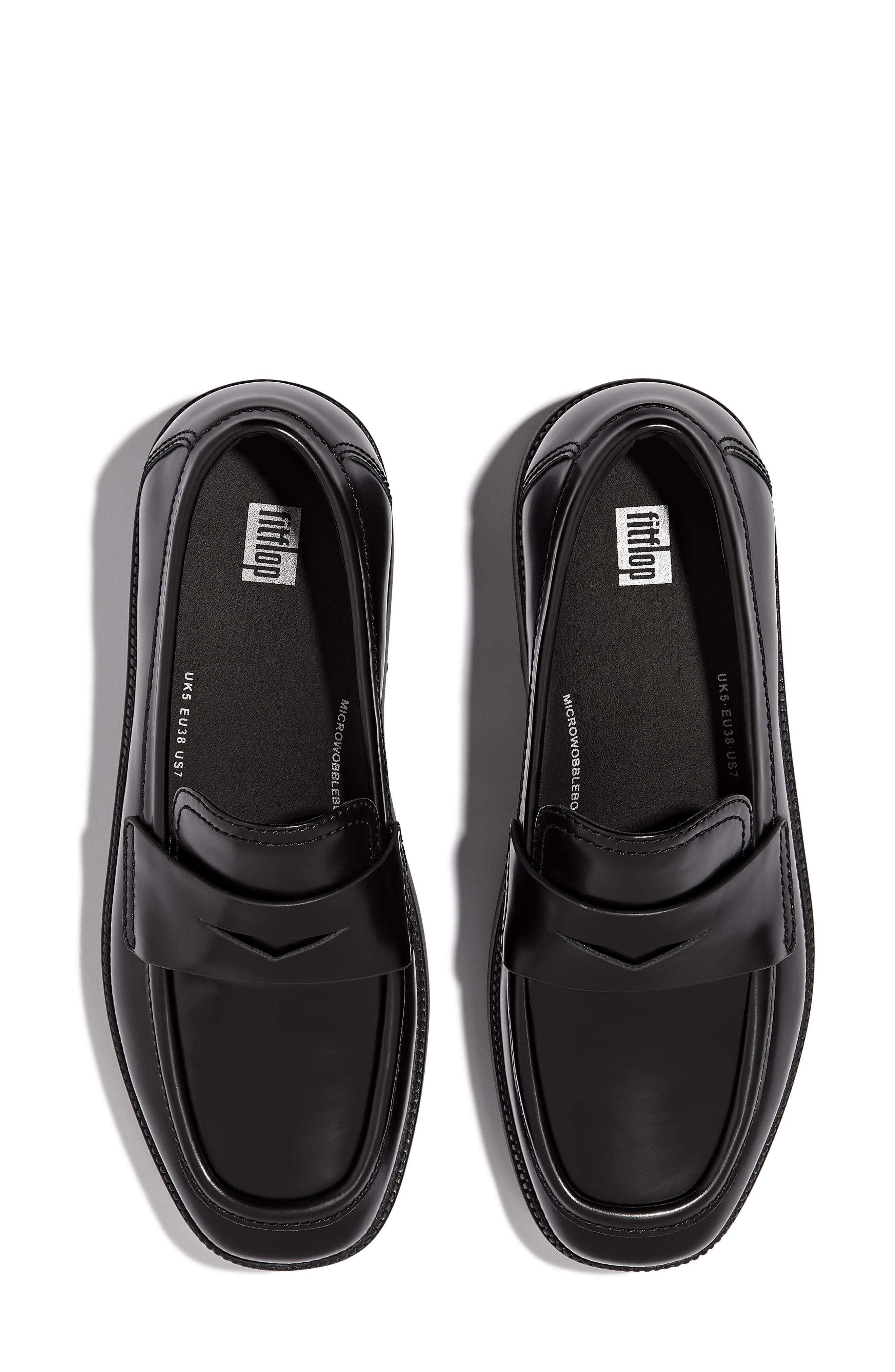 FitFlop F-Luma Platform Wedge Penny Loafer, Alternate, color, Black