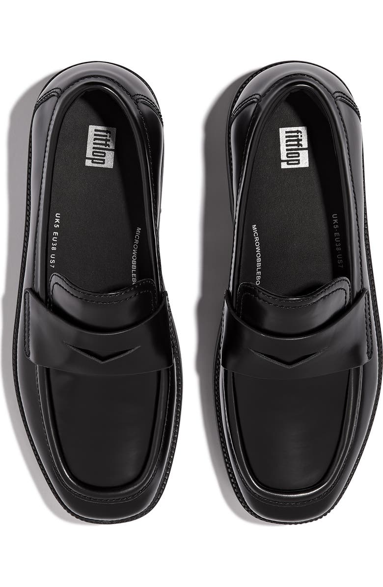 FitFlop F-Luma Platform Wedge Penny Loafer, Alternate, color, Black