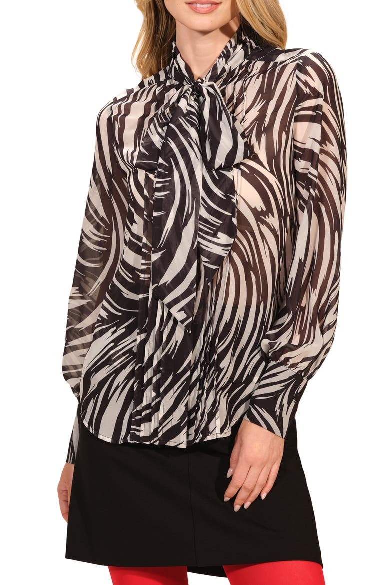 Tie Neck Button-Up Shirt, Main, color, BLACK/ WHITE