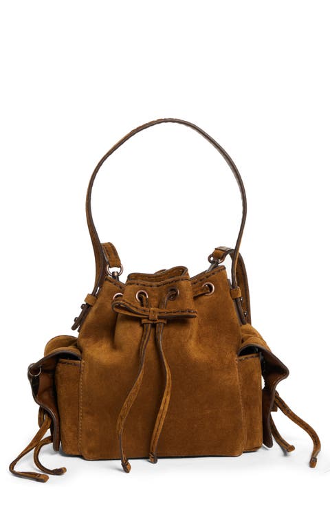 Mini Multipocket Suede Bucket Bag