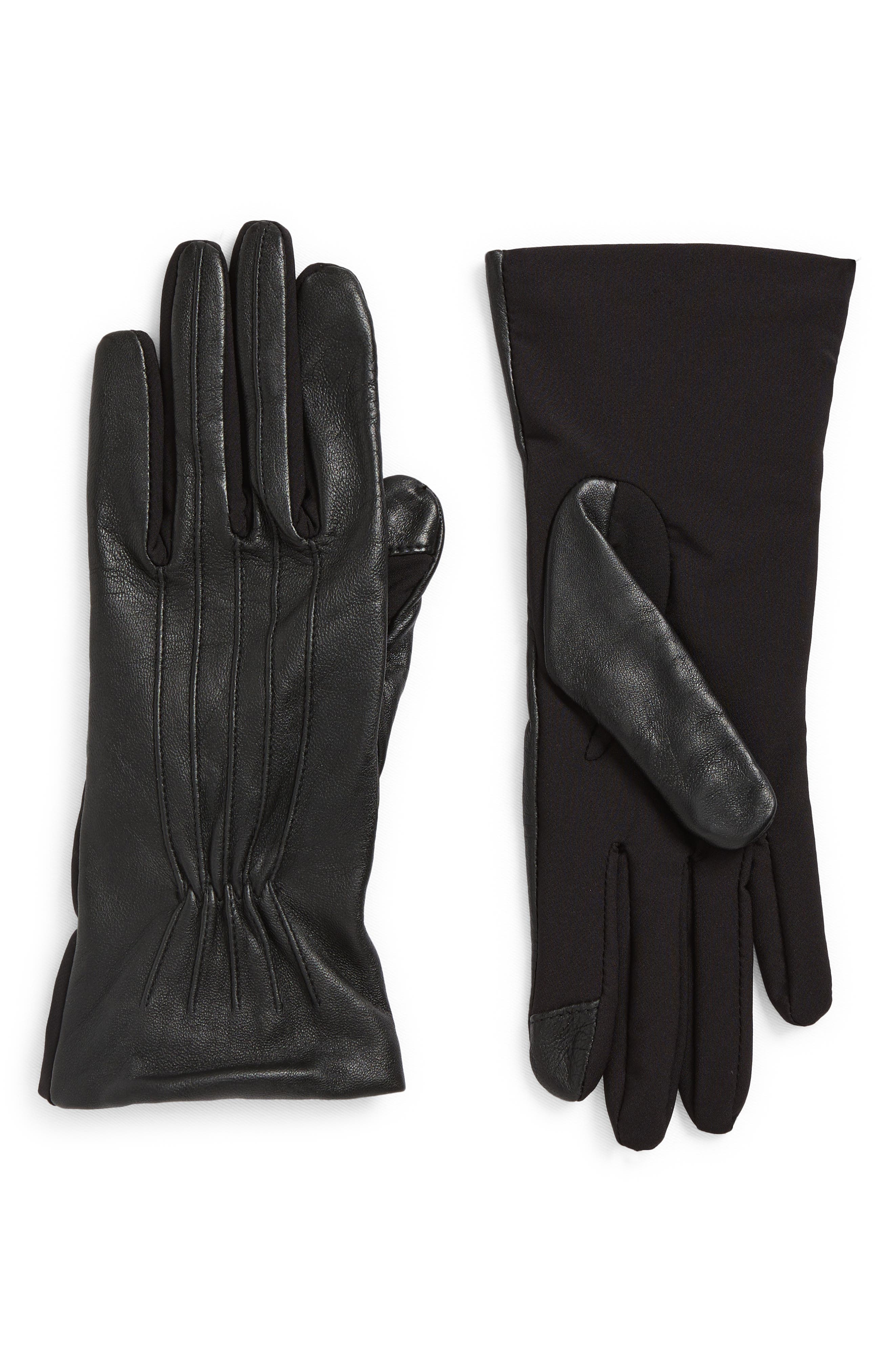 Cole Haan Leather Stretch Mixed Media Gloves