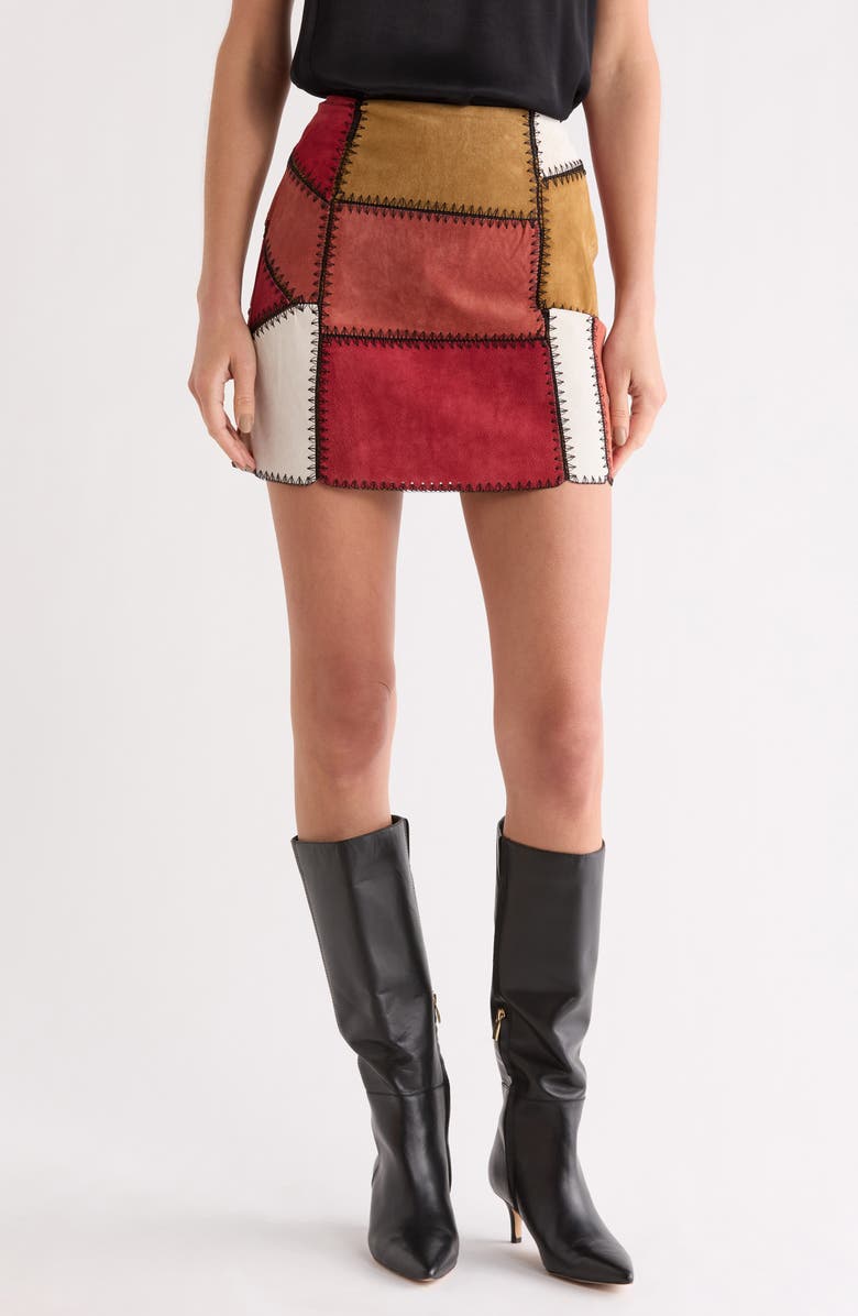 matty m. Patchwork Miniskirt, Main, color, Brick