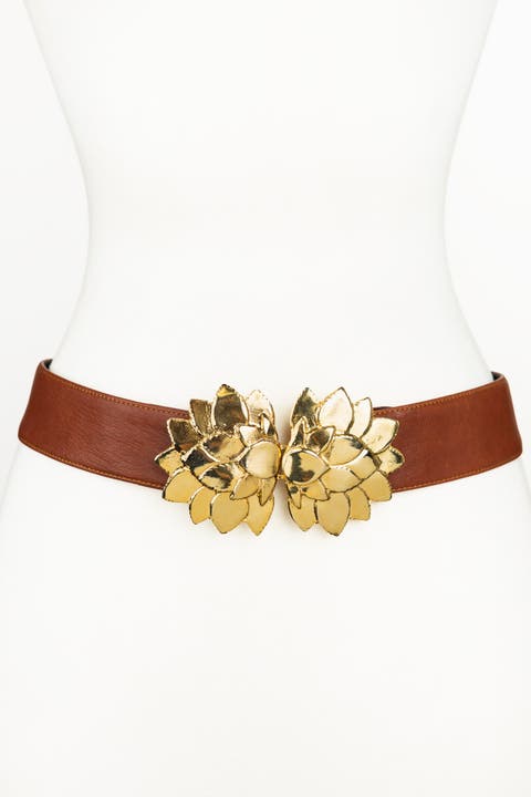 Floral Buckle Leather Belt
