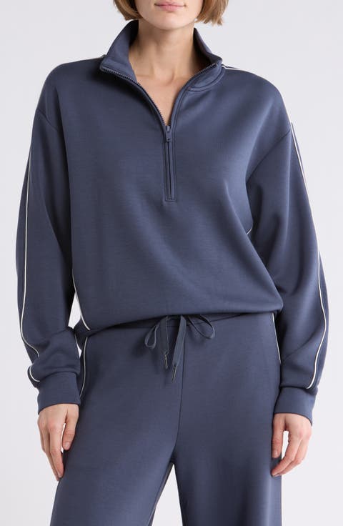 Whisper Piped Knit Quarter Zip Sweatshirt