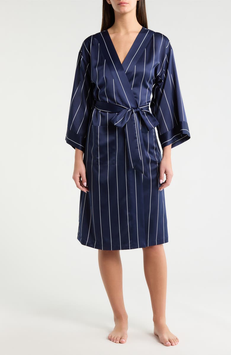 Nordstrom Satin Robe, Main, color, Navy- White Calm Pinstripe