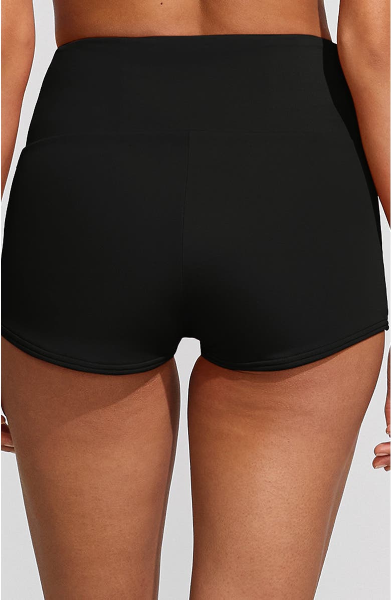 Lands' End Plus Size Tugless High Waisted Swim Boy Shorts, Alternate, color, Black