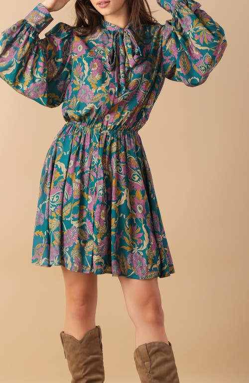 Flying Tomato Tie Neck Long Sleeve Minidress In Teal