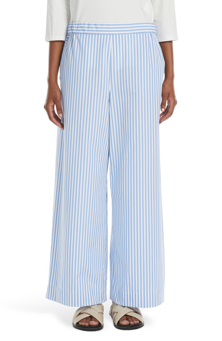 MM by Max Mara Arley Stripe Wide Leg Cotton Pants, Main, color, Light Blue