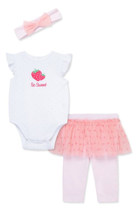 Strawberry Bodysuit, Skirted Leggings & Headband Set (Baby)