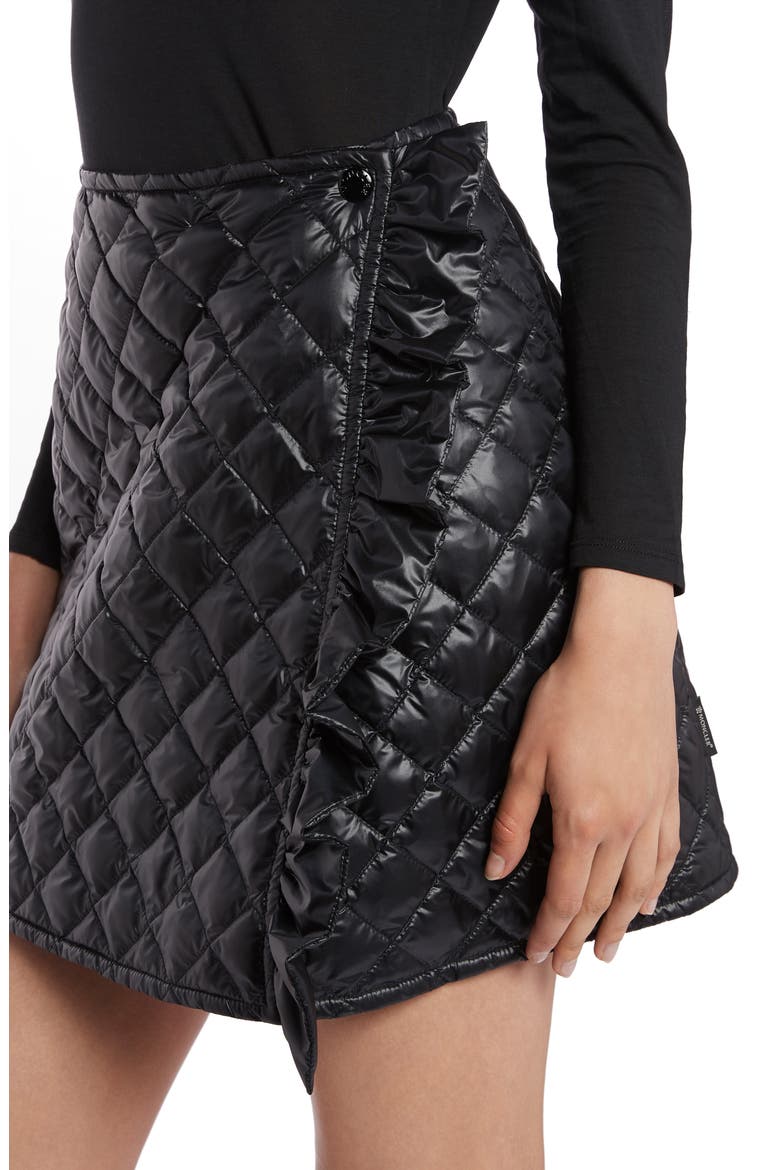 Diamond Quilted Ruffle Down Miniskirt, Alternate, color, BLACK