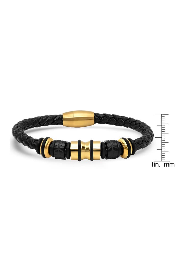 Men's Braided Leather Bracelet, Alternate, color, BLACK/ GOLD