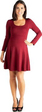 24seven Comfort Apparel Long Sleeve Knee Length Maternity Skater Dress