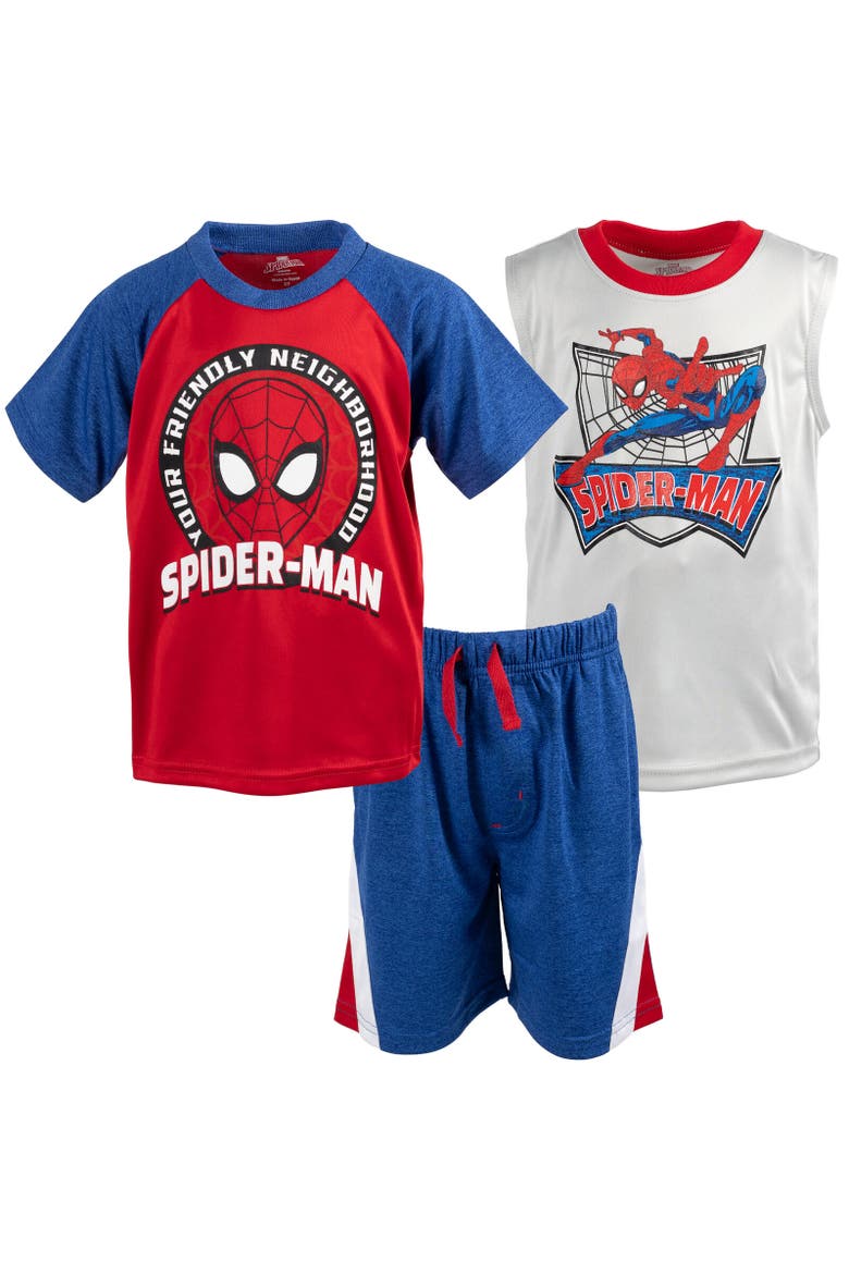 Spider-Man 3pc Tank Top, Tee & Shorts Set, Main, color, Blue /Gray /Red