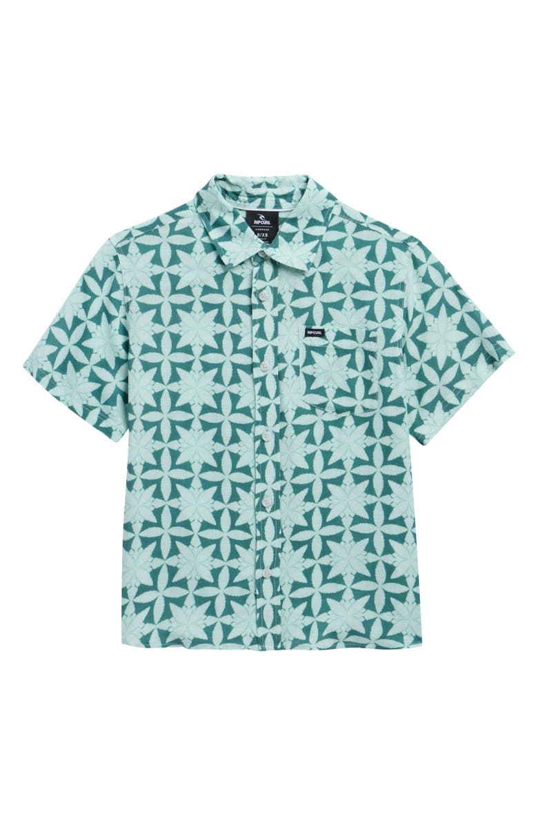 Rip Curl Kids' Pacific Rinse Short Sleeve Button-Up Shirt, Main, color, Moss