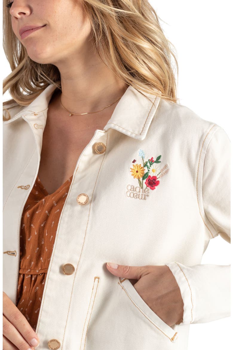 Romy Floral Embroidered Maternity/Nursing Denim Jacket, Alternate, color, BEIGE