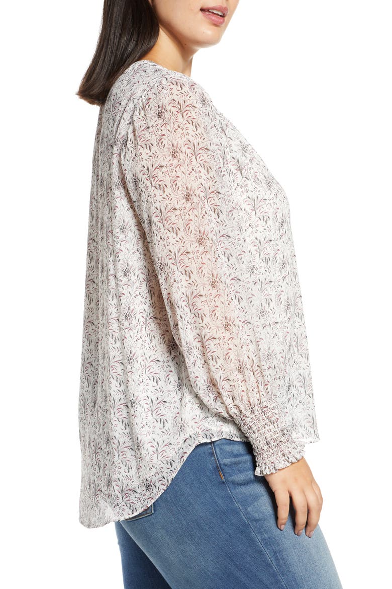Print Button-Up Blouse, Alternate, color, SOFT ECRU MULTI