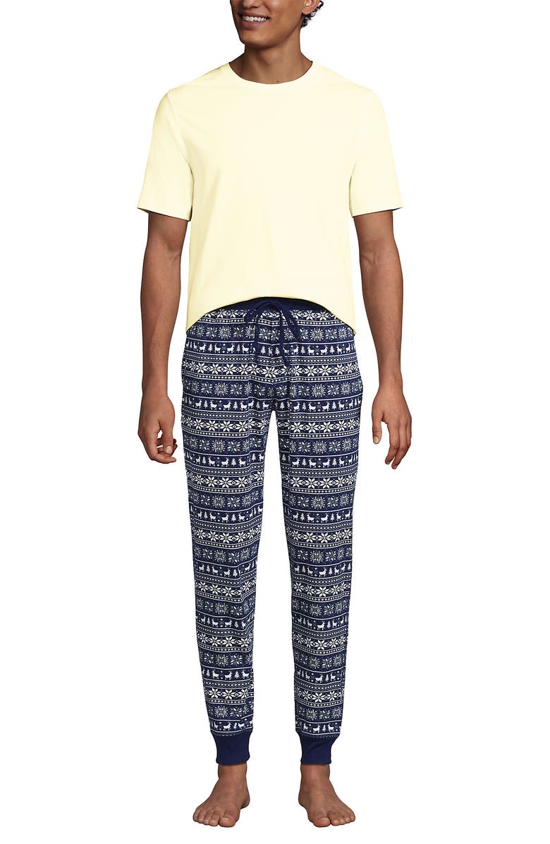 Lands' End Knit Jersey Pajama Sleep Set, Main, color, Deep Sea Deer Fairisle
