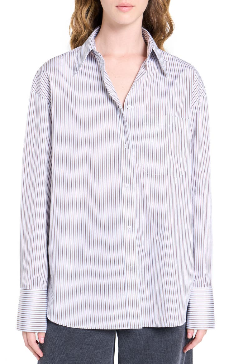 Big Joe Stripe Cotton Button-Up Shirt, Main, color, BABY BLUE/ CHOCOLATE / KHAKI