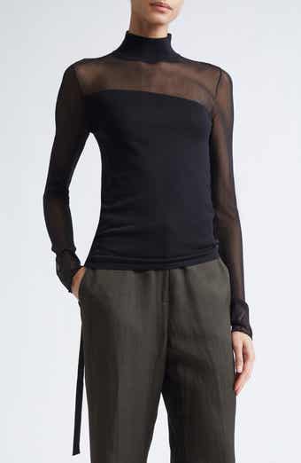 Sheer Inset Merino Wool Turtleneck Sweater