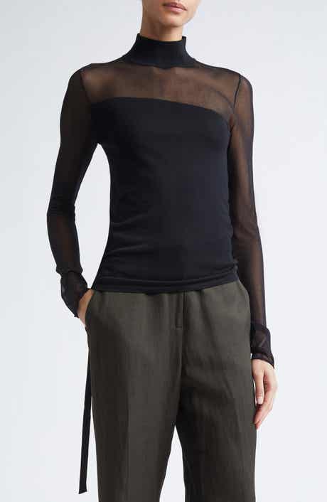 Sheer Inset Merino Wool Turtleneck Sweater