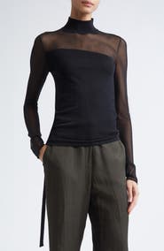 Jason Wu Collection Sheer Inset Merino Wool Turtleneck Sweater