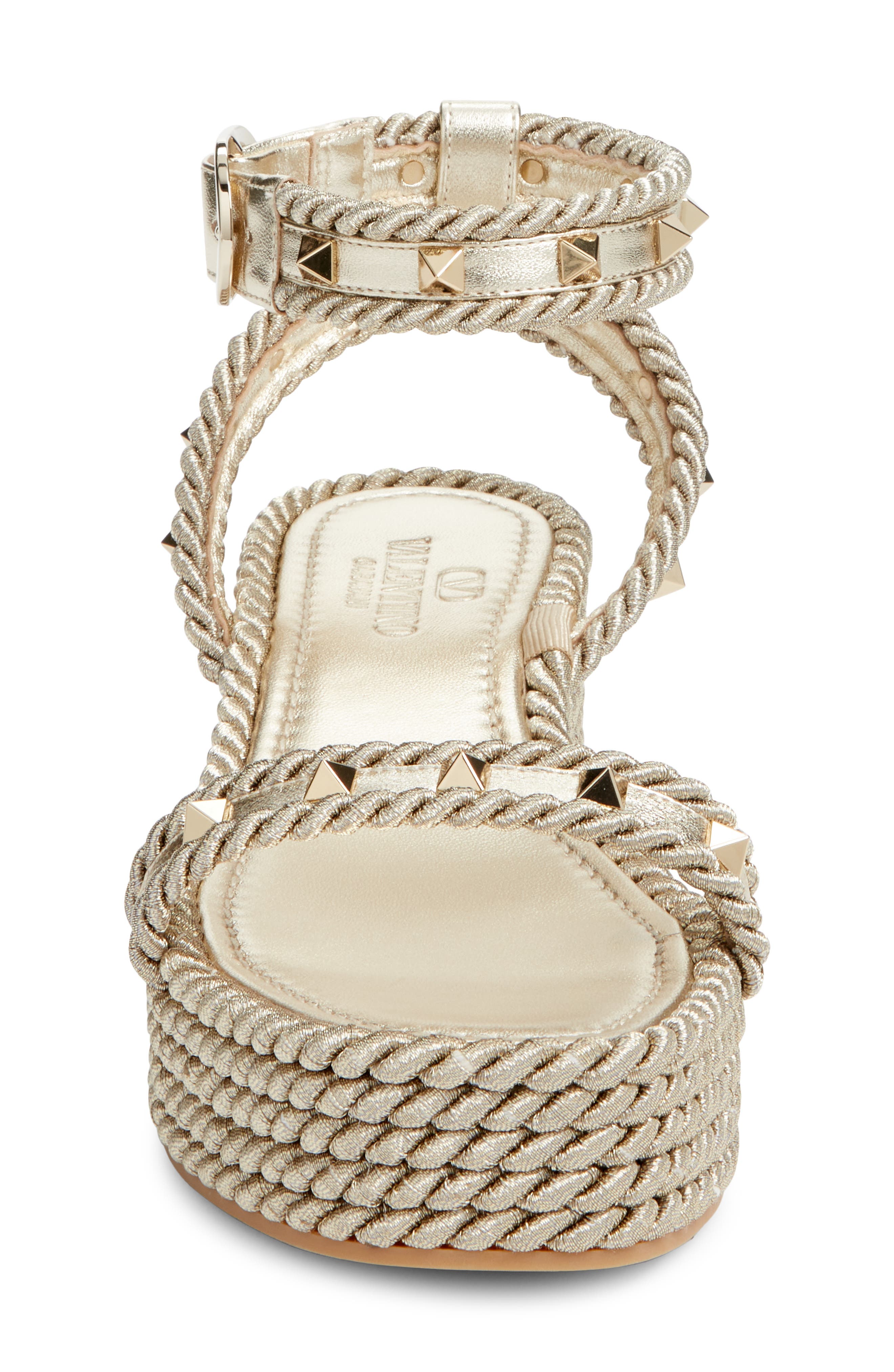 Rockstud Ankle Strap Espadrille Platform Sandal, Alternate, color, PLATINO