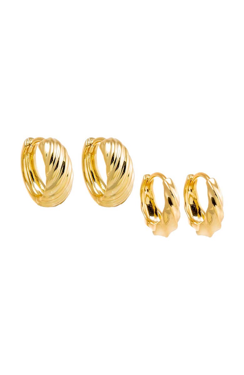 BY ADINA EDEN Solid Curved & Ridged Huggie Earring Combo Set, Main, color,