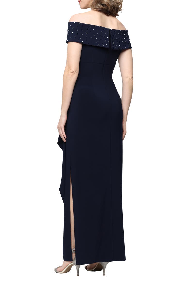 Beaded Off the Shoulder Jersey Gown, Alternate, color, NAVY