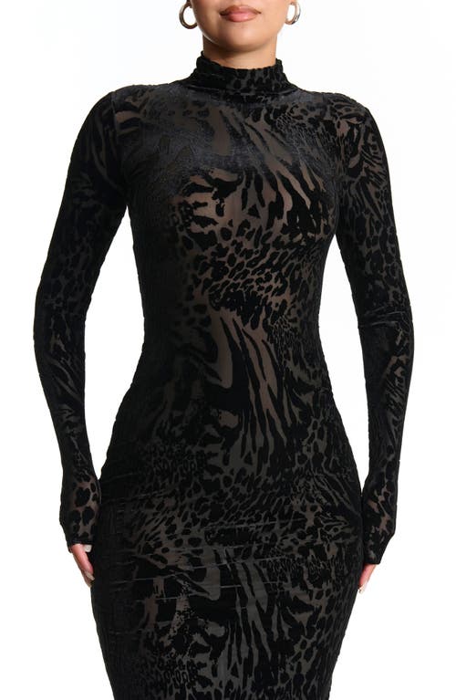 Naked Wardrobe Burnout Long Sleeve Maxi Dress In Black