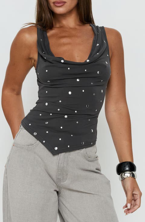 Quiet Confidence Studded Cowl Neck Top