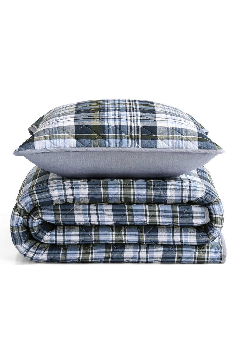 Tommy Hilfiger Bleecker Plaid Quilt & Shams Set, Main, color, White/ Pale Blue/ Dark Green