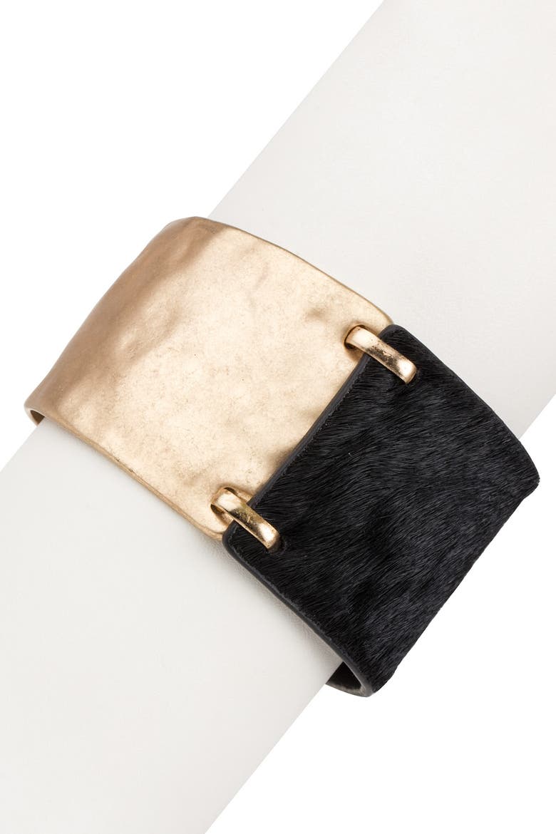 Aileen Genuine Calf Hair Bracelet, Main, color, BLACK GOLD
