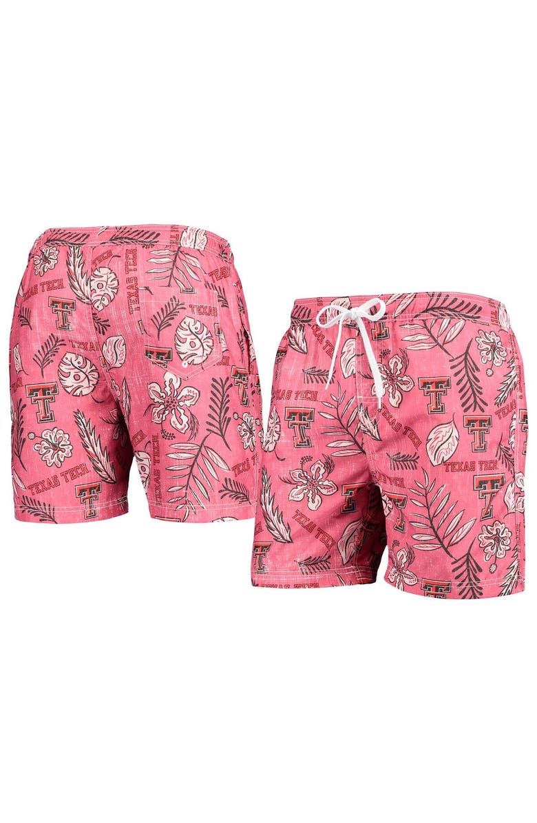Wes & Willy Men's Wes & Willy Red Texas Tech Red Raiders Vintage Floral Swim Trunks, Alternate, color,