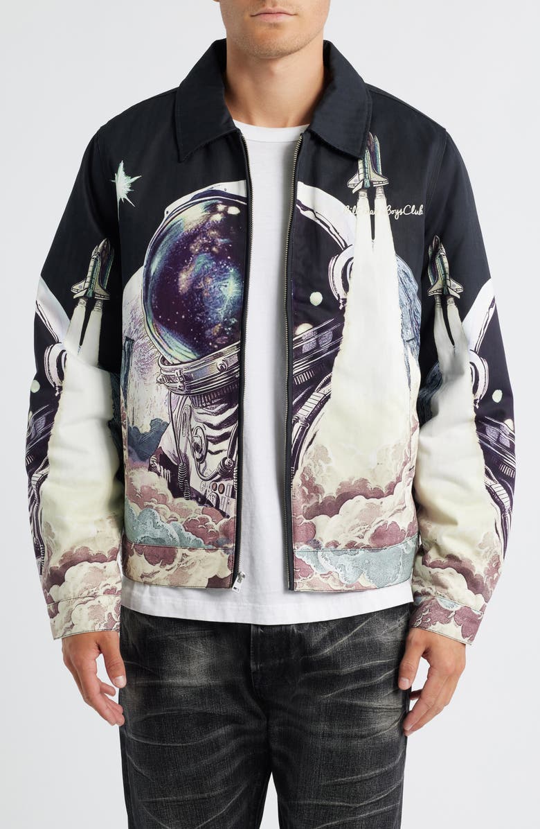 Billionaire Boys Club Space Shuttle Graphic Flight Jacket, Main, color, Black