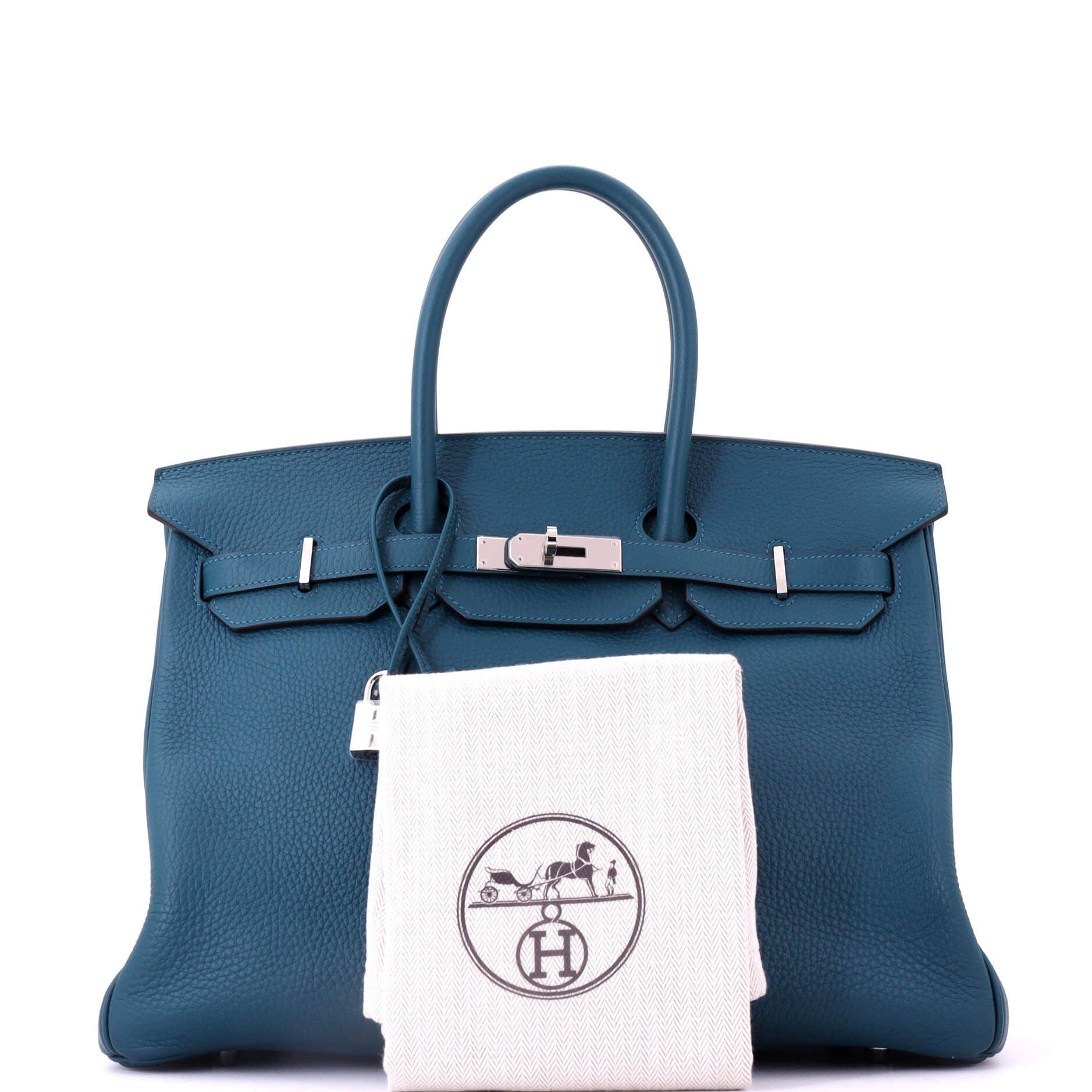 Pre-Owned Hermes Birkin Handbag Blue Clemence with Palladium Hardware 35, Alternate, color, Colvert