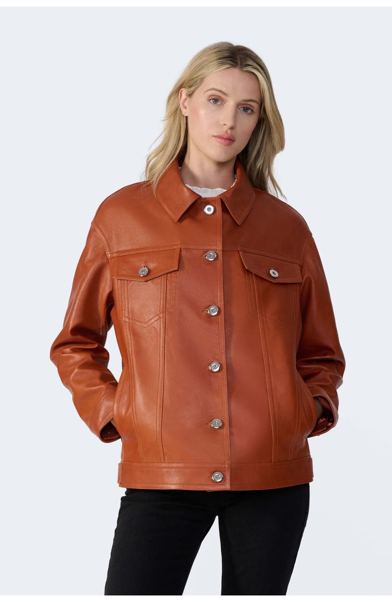 Furniq UK Bobbie Leather Shirt Jacket, Main, color, Whiskey