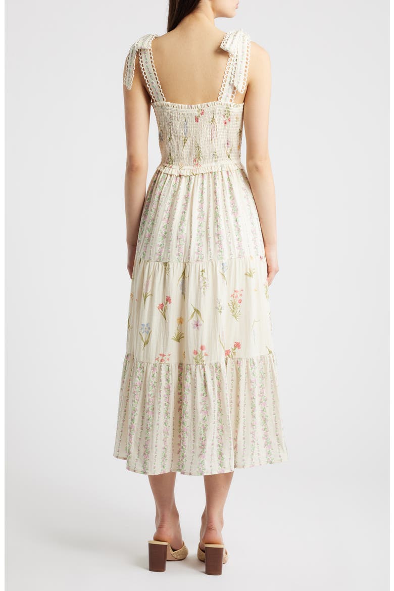 Floral Picot Trim Smocked Bodice Sundress, Alternate, color, IVORY/ PINK MULTI