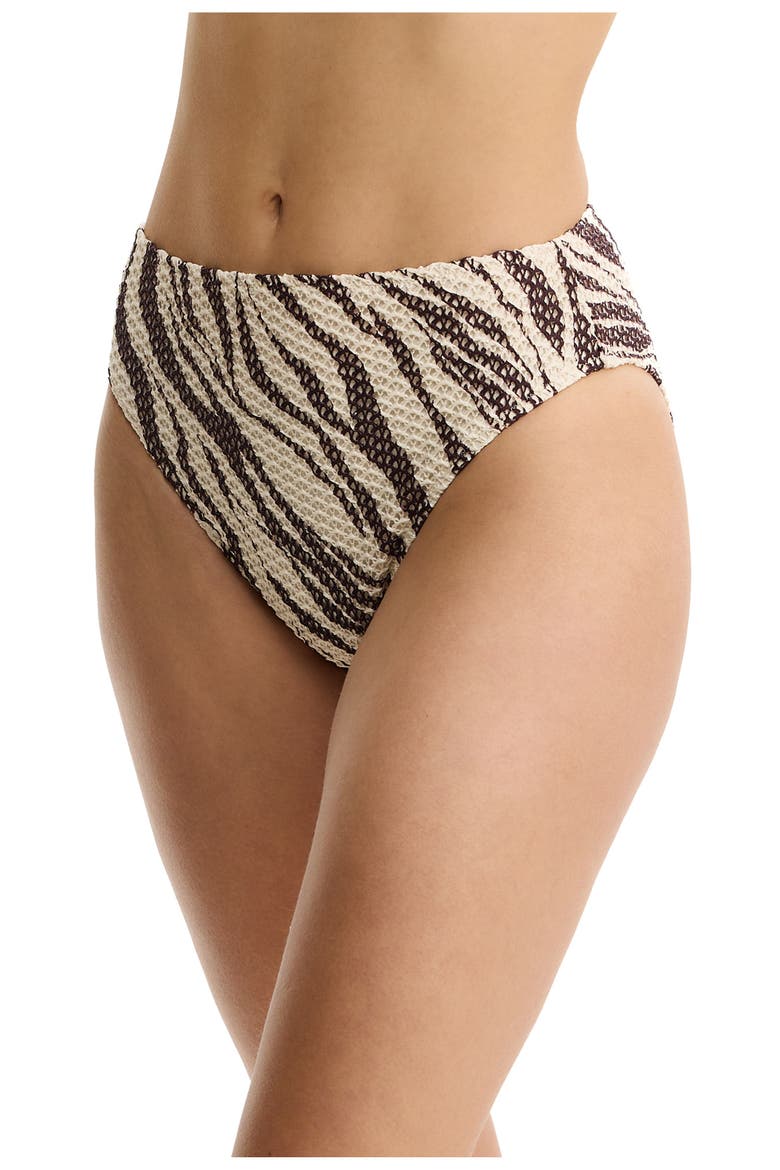 Safari Chic Textured High Waist Swim Bottom, Alternate, color, Cream-Brown