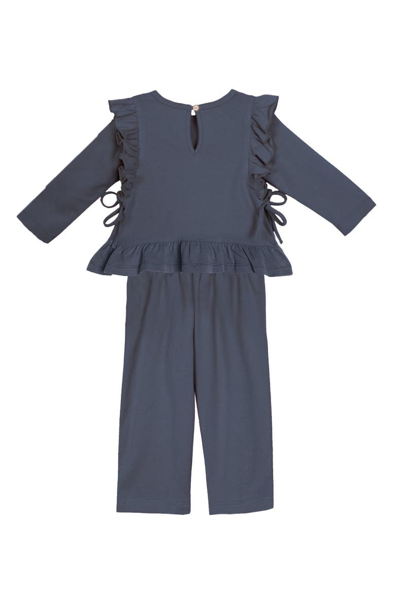 Mabel + Honey Mabel and Honey Robyn Two-Piece Toddler Set Navy Peplum Top with Ruffles & Adjustable Knots and Matching Cotton-Blend Pants, Alternate, color, Blue