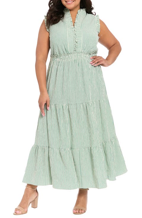 Stripe Ruffle Tiered Maxi Dress (Plus)