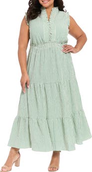 London Times Stripe Ruffle Tiered Maxi Dress