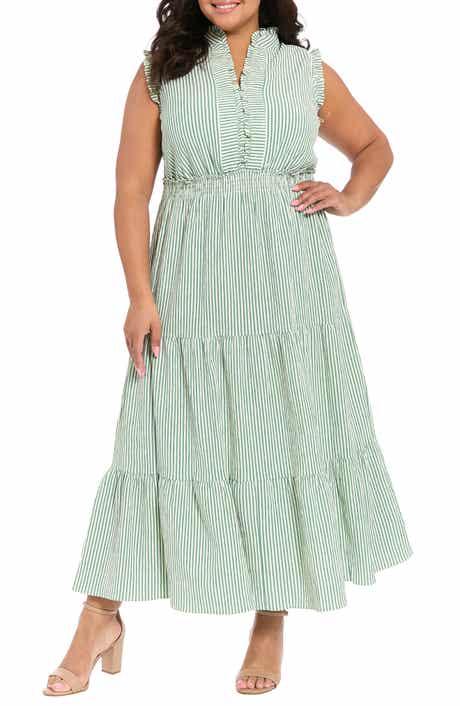 London Times Stripe Ruffle Tiered Maxi Dress