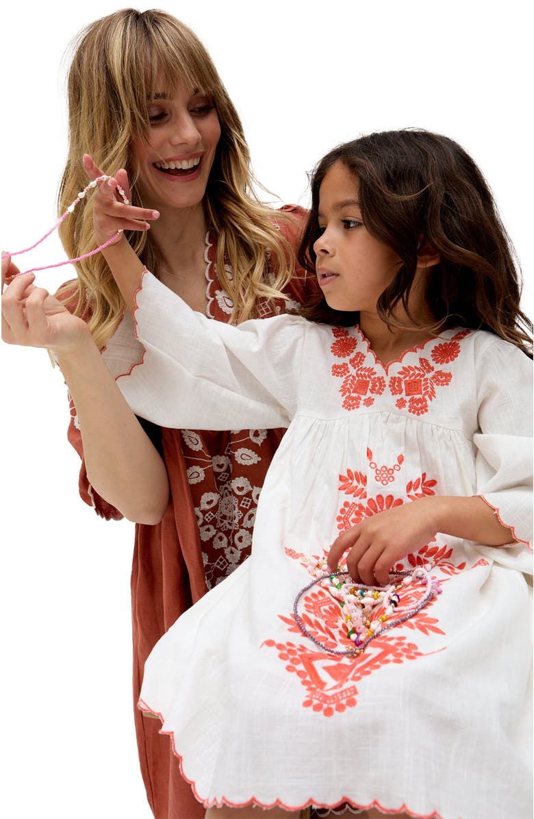 Raffya Kids Arabella V- Neck Embroidered Dress, Alternate, color, White